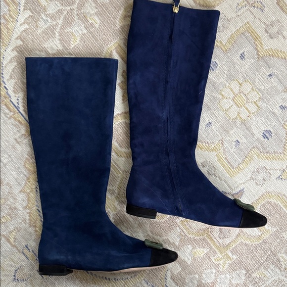 Diane Von Furstenberg Blue Suede Leather Tall Boots Size 7 - Picture 6 of 11